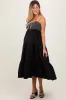 Black Lace Up Smocked Bodice Tiered Maternity Midi Dress sold by Pinkblush