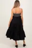Black Lace Up Smocked Bodice Tiered Maternity Midi Dress sold by Pinkblush