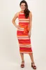 Fuchsia Multi Striped Ribbed Knit Fitted Midi Dress sold by Pinkblush
