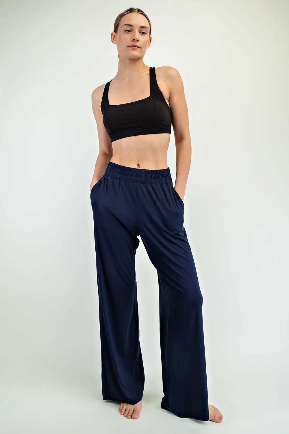 Navy Basic Wide Leg Pocketed Maternity Pants sold by Pinkblush product image thumbnail 5