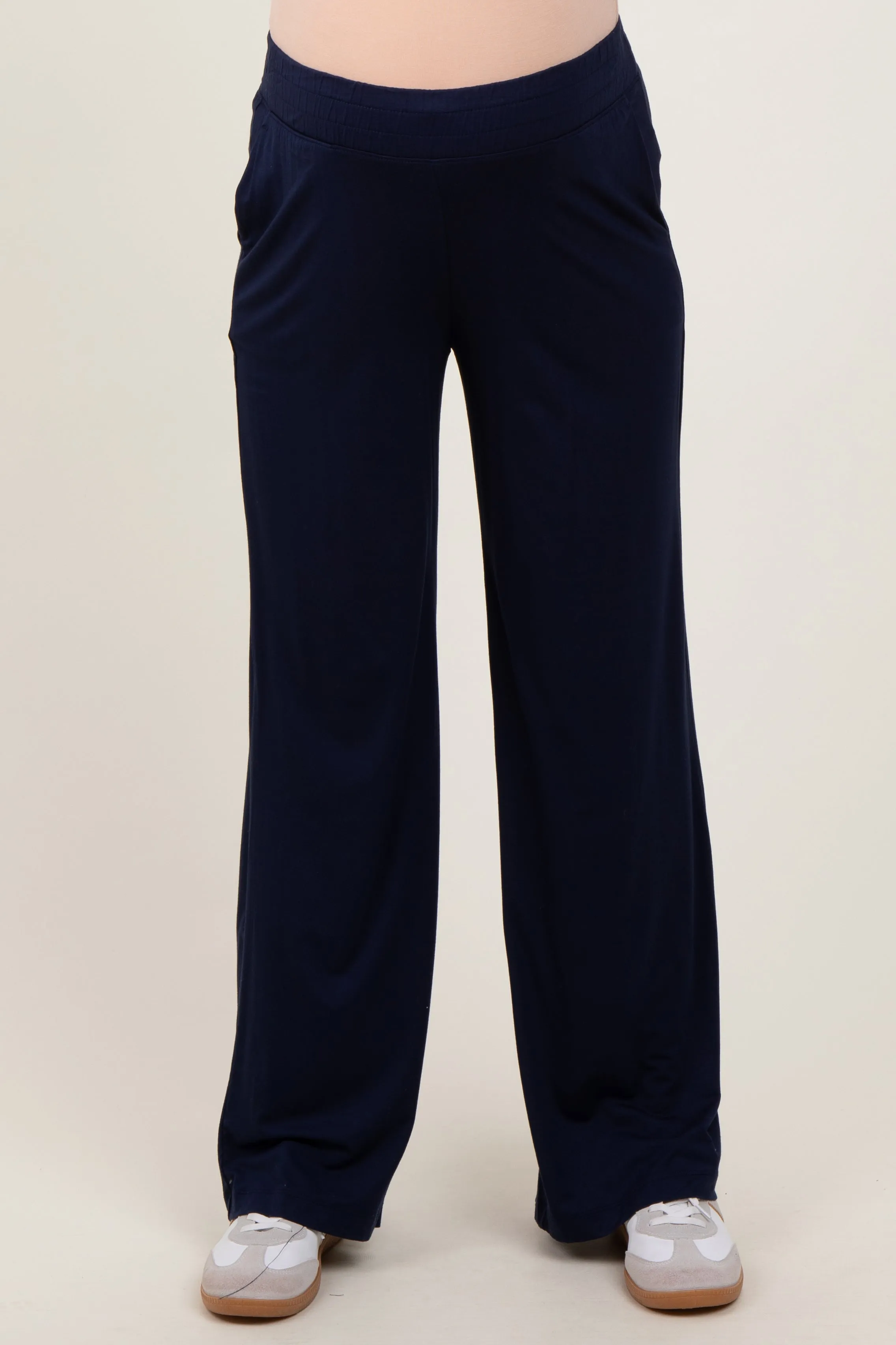 Navy Basic Wide Leg Pocketed Maternity Pants sold by Pinkblush product image thumbnail 2