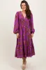 Plum Floral Smocked Waist Long Sleeve Midi Dress sold by Pinkblush