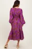 Plum Floral Smocked Waist Long Sleeve Midi Dress sold by Pinkblush