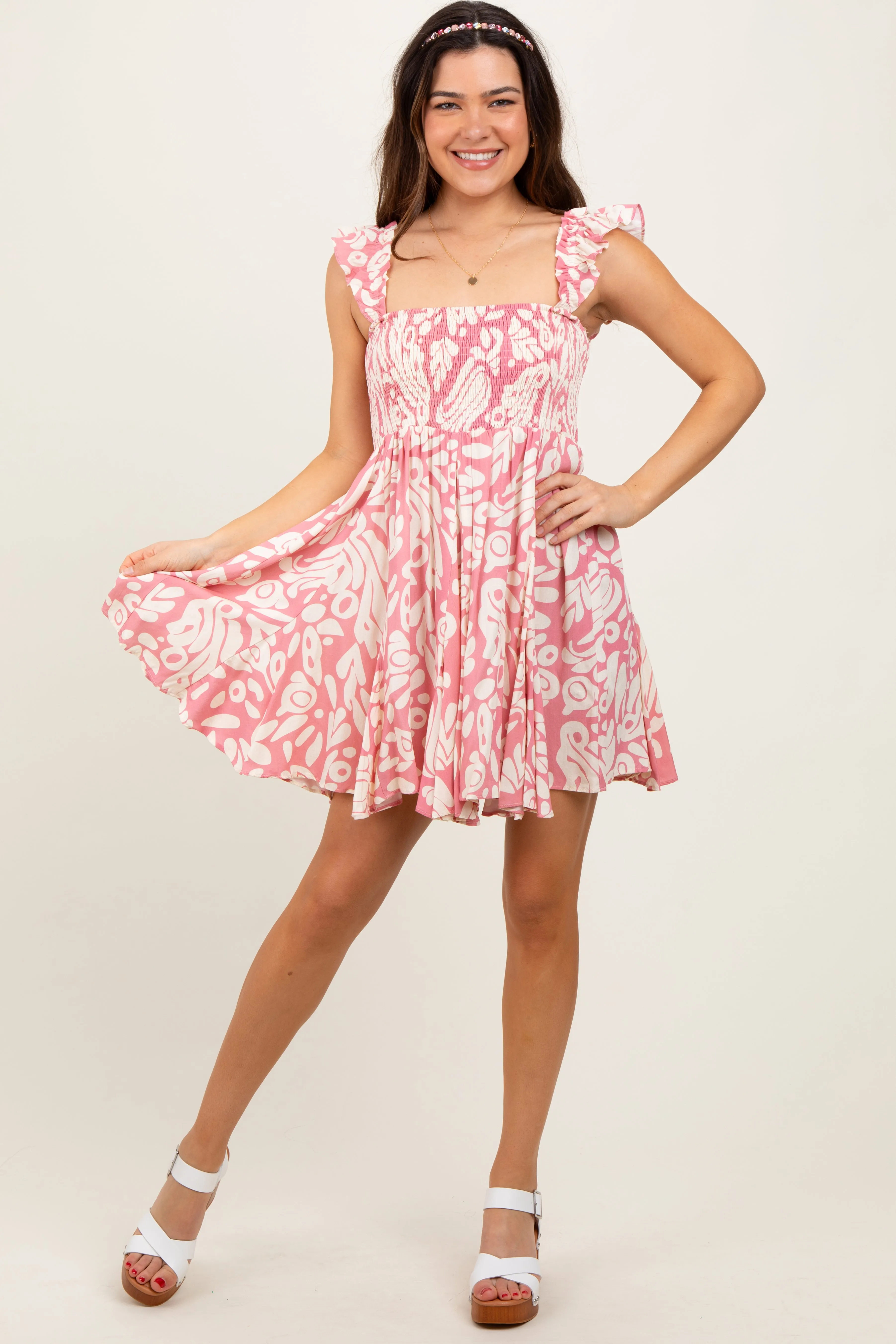 Pink Printed Smocked Ruffle Strap Dress sold by Pinkblush product image thumbnail 2