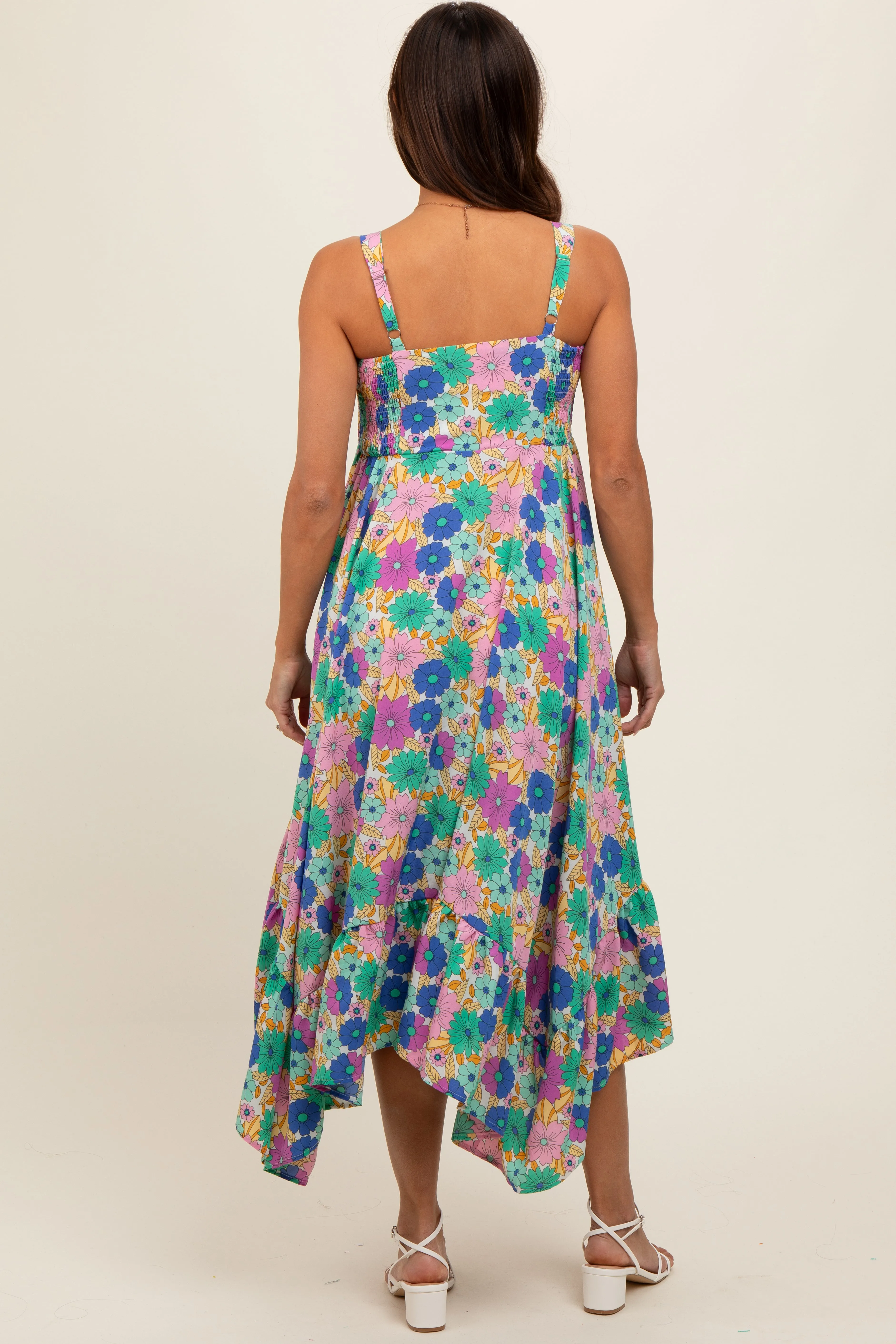 Magenta Floral Smocked Sleeveless Maternity Midi Dress sold by Pinkblush product image thumbnail 2