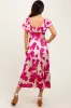 Cream Floral Smocked Waist Tiered Midi Dress sold by Pinkblush