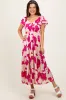 Cream Floral Smocked Waist Tiered Midi Dress sold by Pinkblush