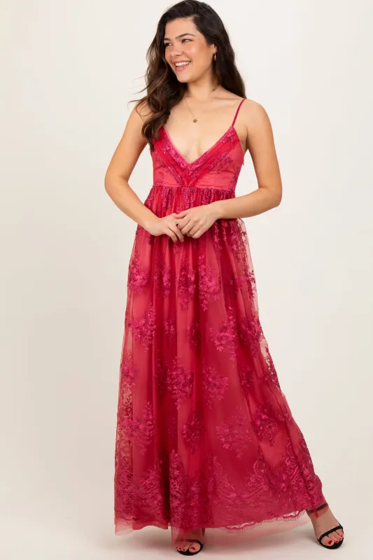 Red Floral Lace Overlay Maxi Dress sold by Pinkblush