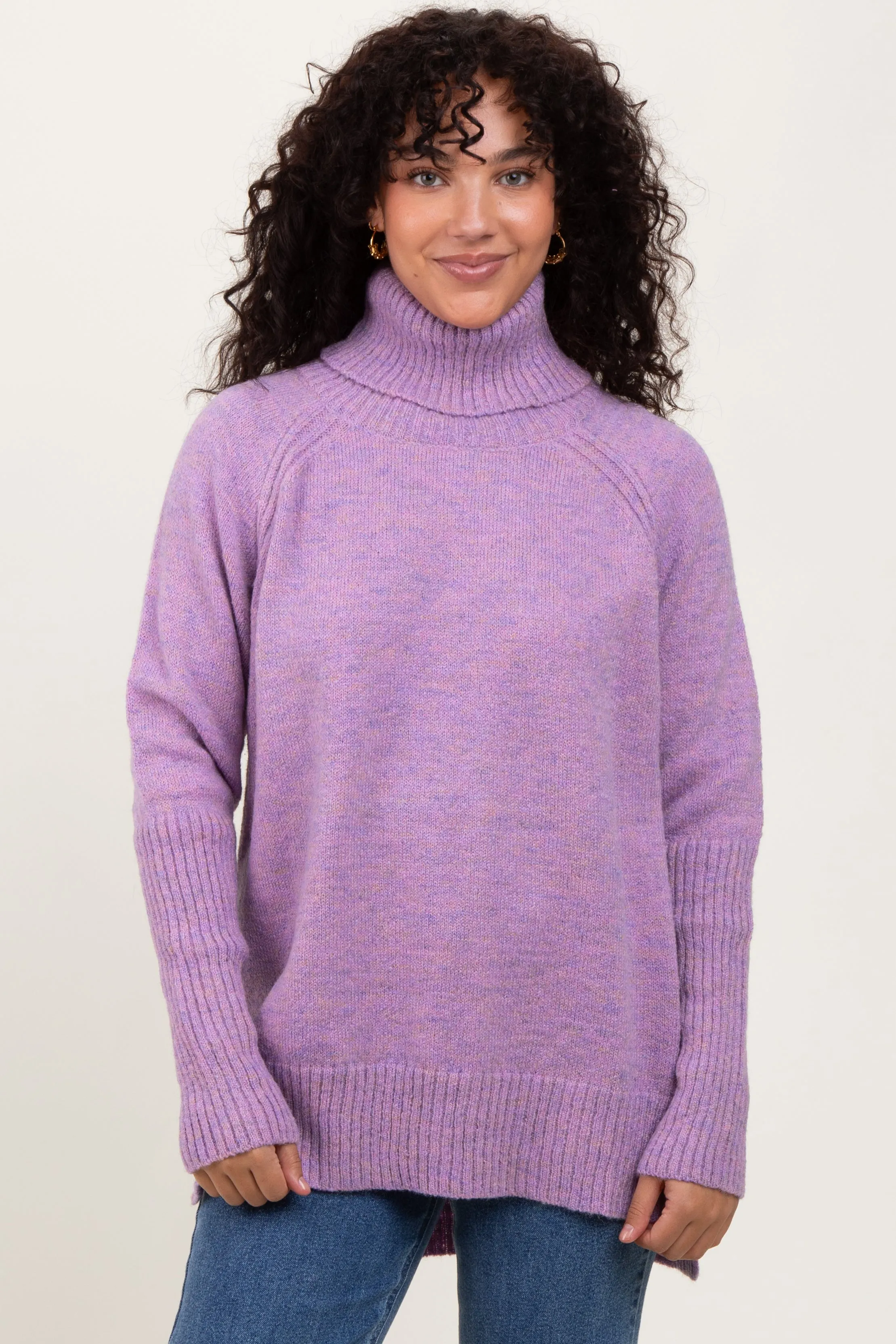 Lavender Contrast Rib Turtle Neck Sweater sold by Pinkblush product image thumbnail 2