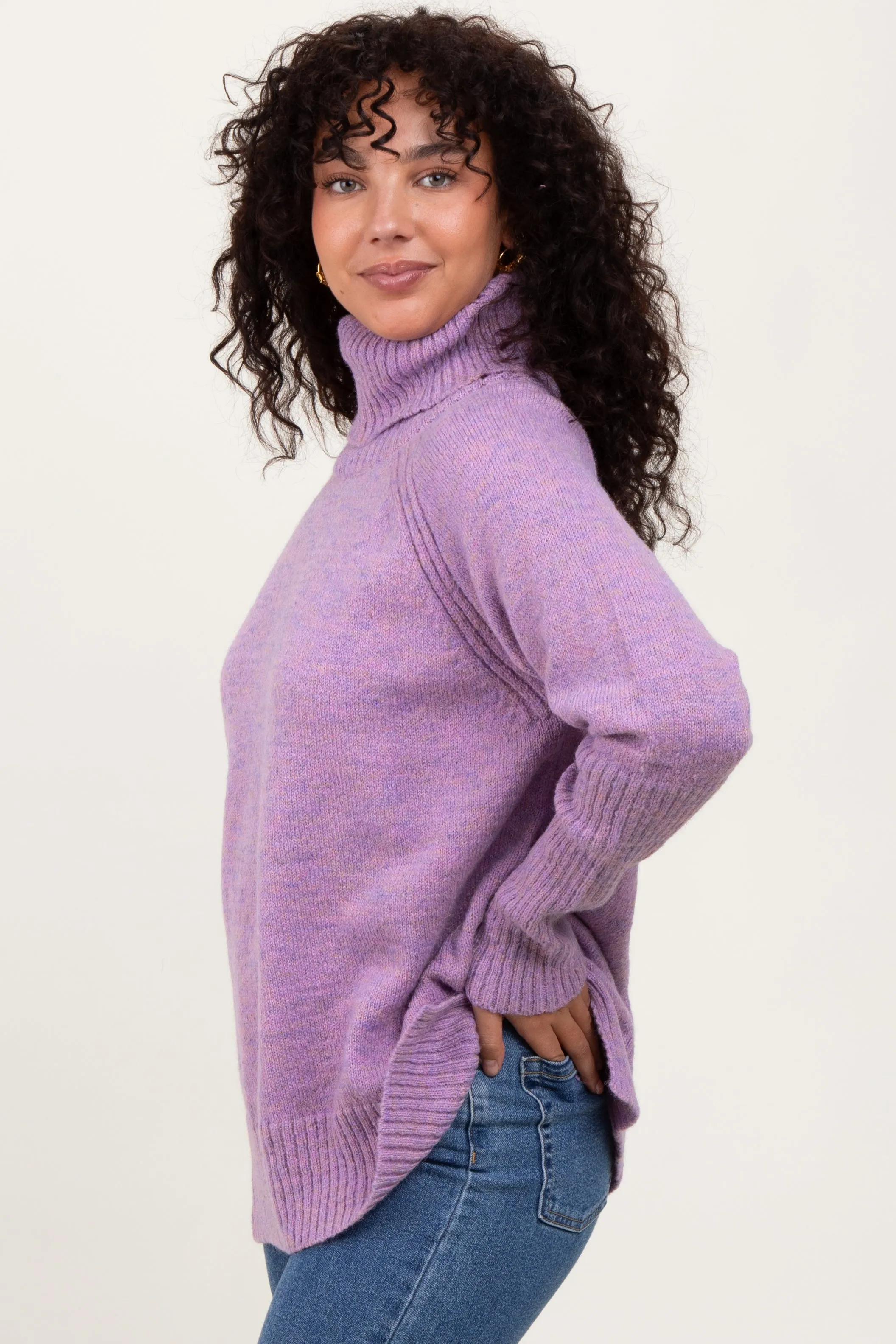 Lavender Contrast Rib Turtle Neck Sweater sold by Pinkblush product image thumbnail 3