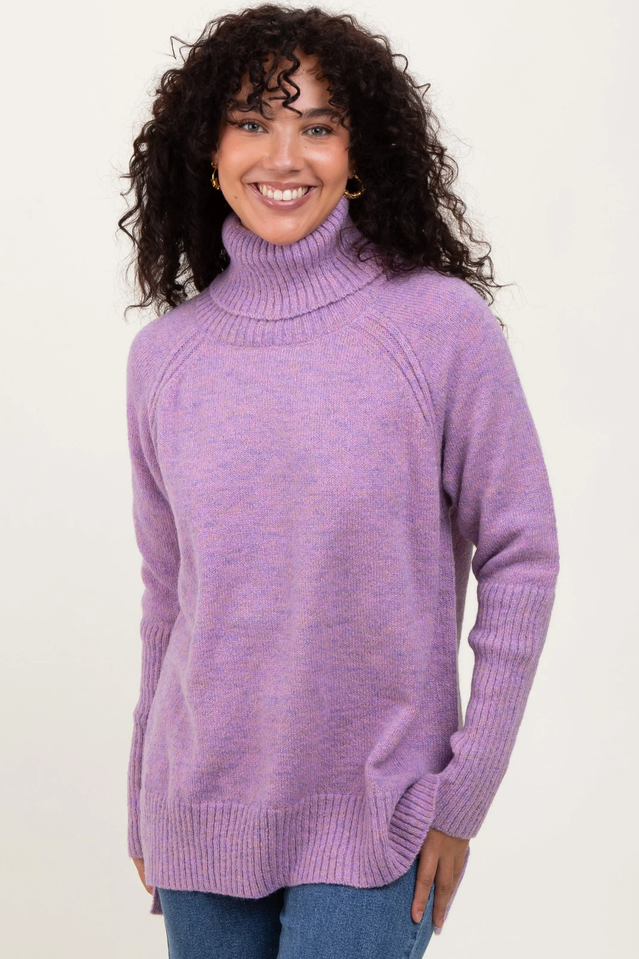 Lavender Contrast Rib Turtle Neck Sweater sold by Pinkblush