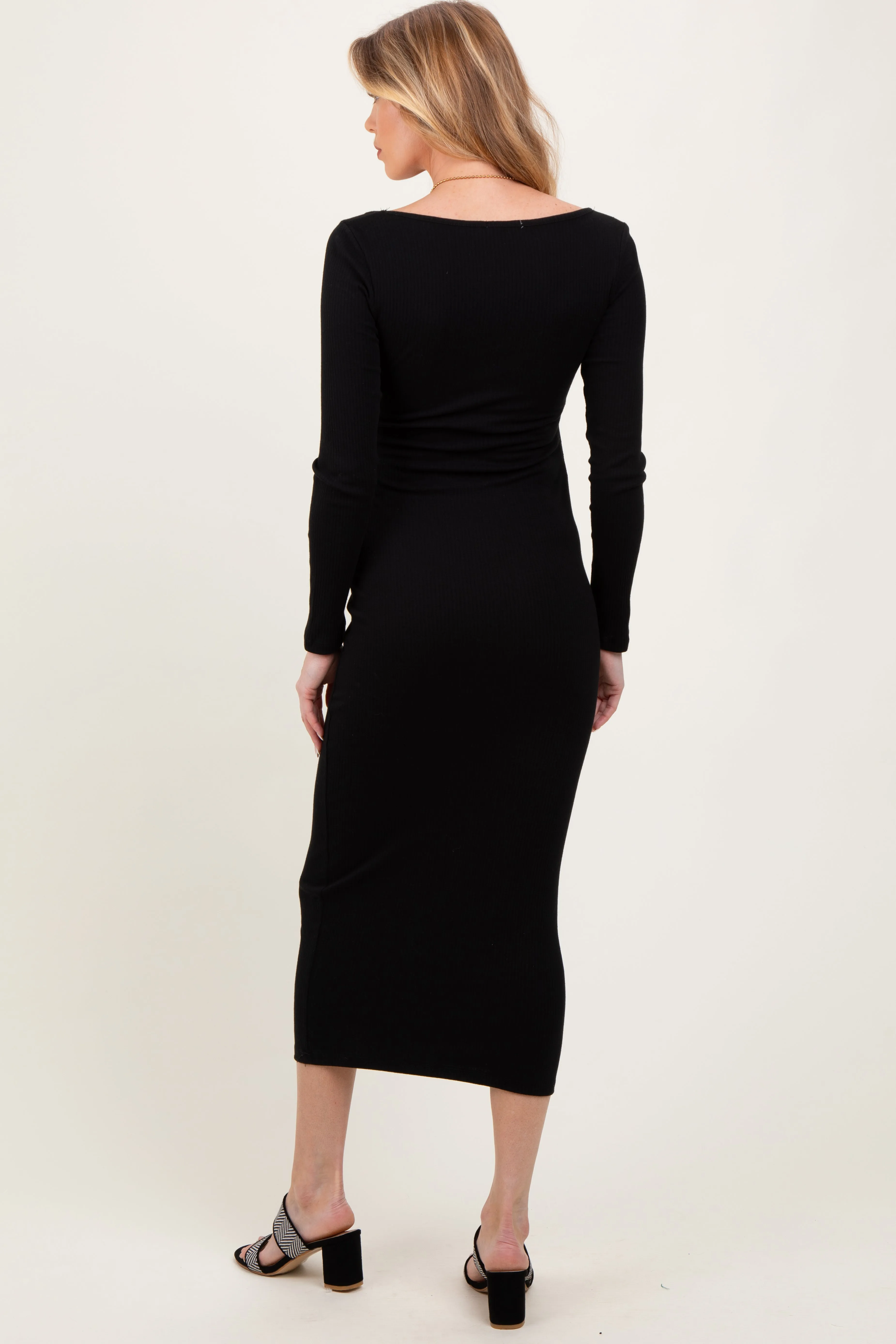 Black Square Neck Rib Long Sleeve Maternity Maxi Dress sold by Pinkblush product image thumbnail 3