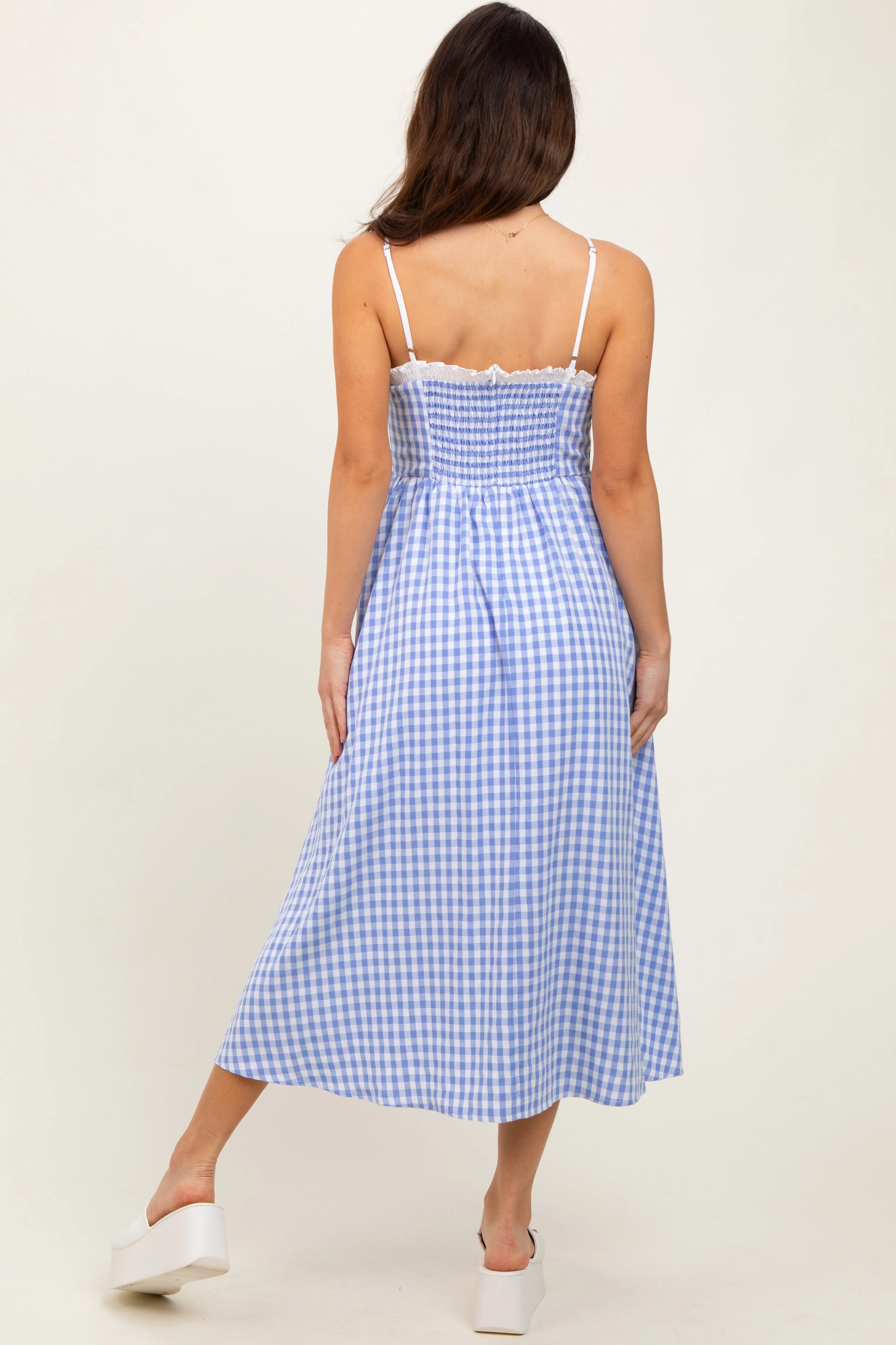 Blue Gingham Smocked Trim Midi Dress sold by Pinkblush product image thumbnail 4