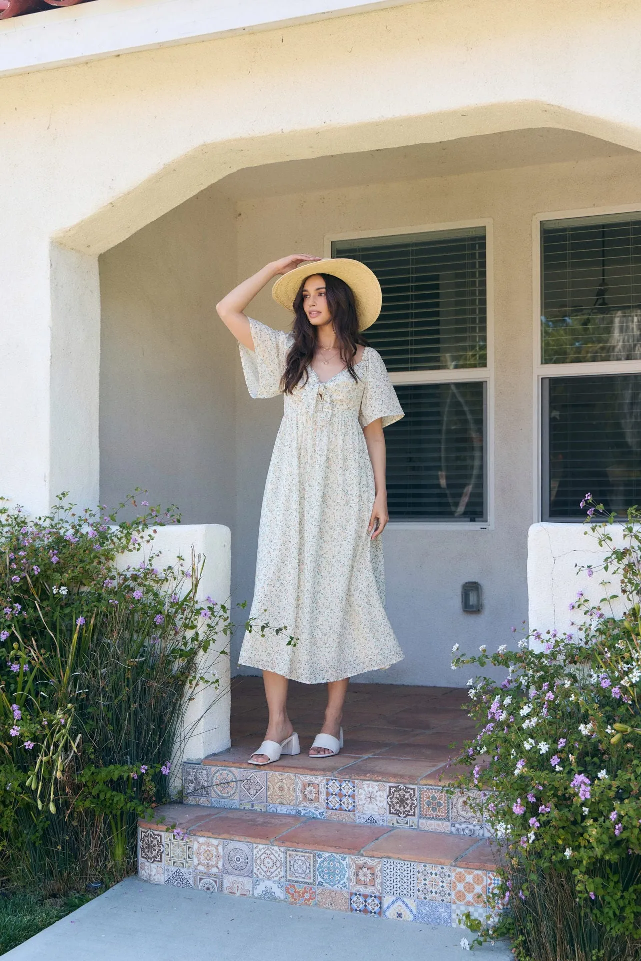 Peach Floral Front Tie Midi Dress sold by Pinkblush product image thumbnail 2