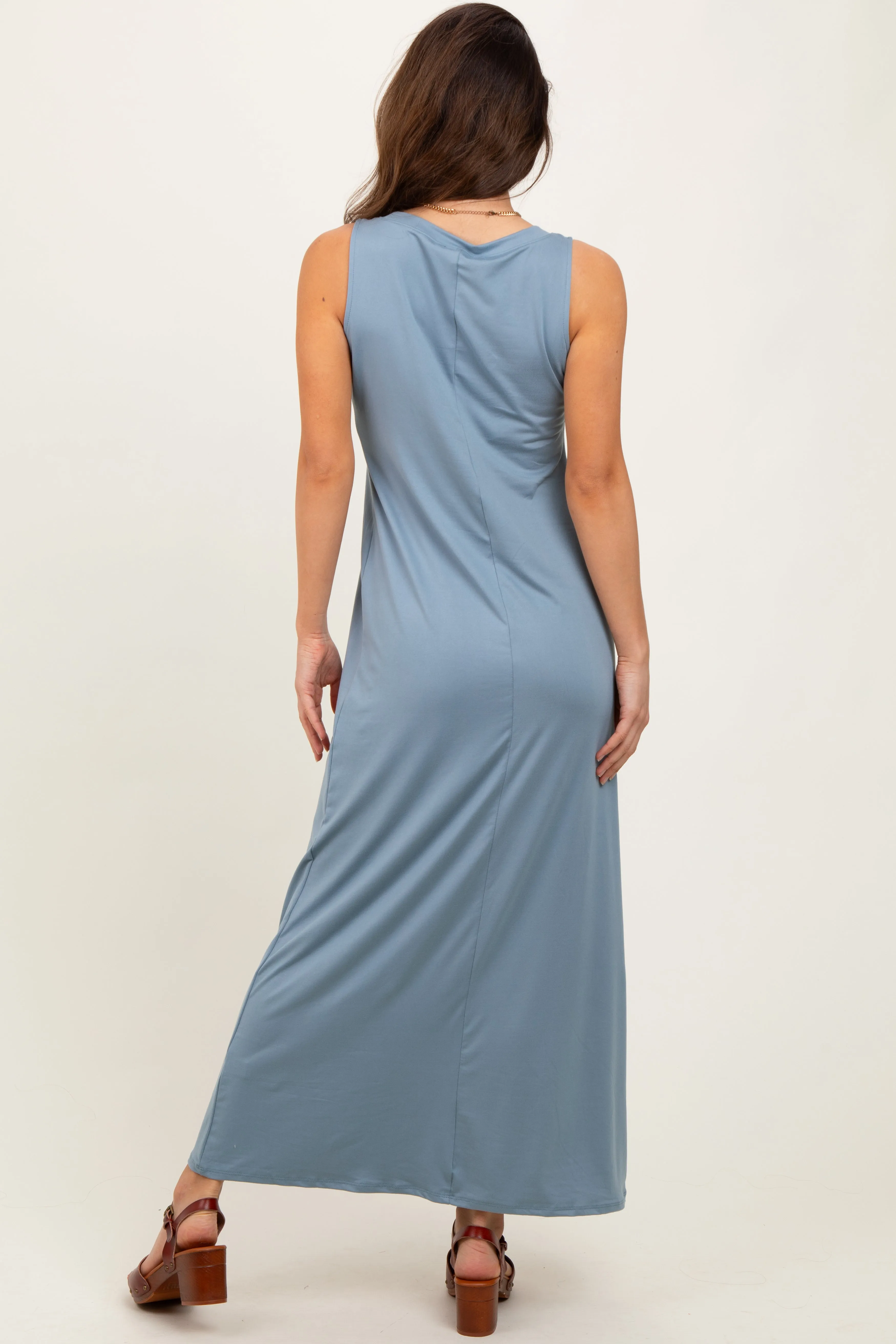 Light Blue Sleeveless Flared Scoop Neck Maxi Dress sold by Pinkblush product image thumbnail 4
