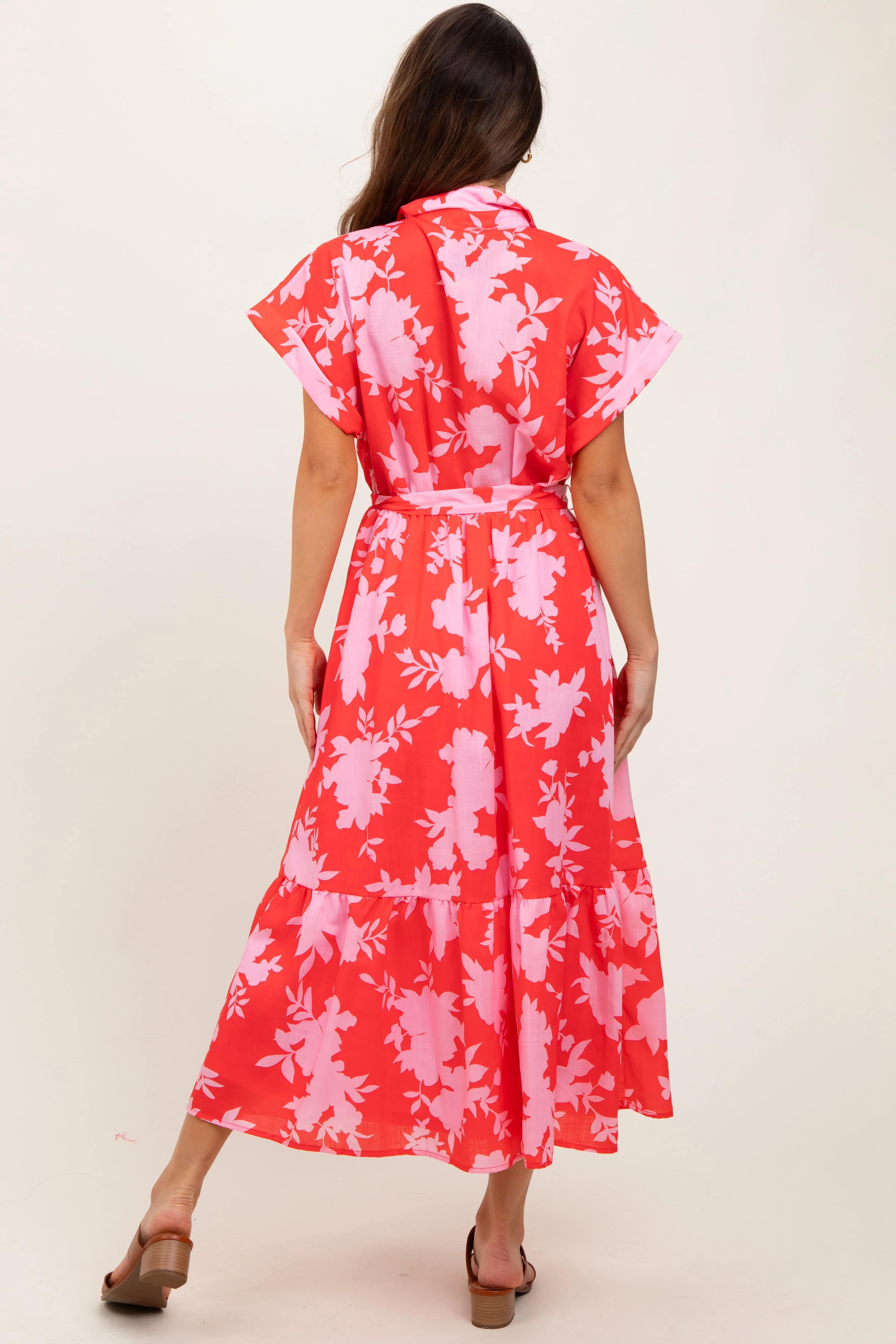 Red Floral Button Down Shirt Dress sold by Pinkblush product image thumbnail 3