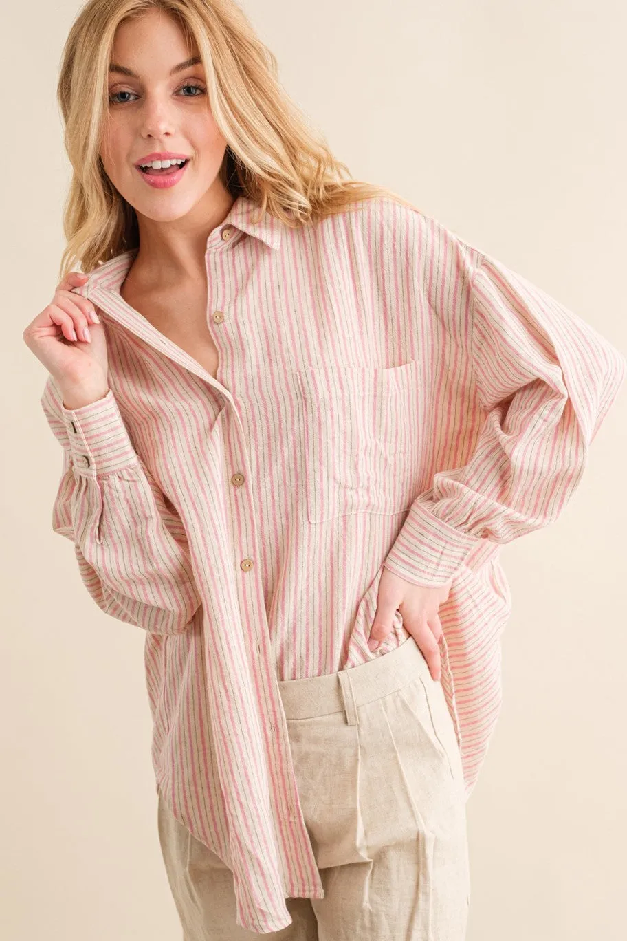 Pink Stripe Oversized Button Down Maternity Shirt sold by Pinkblush product image thumbnail 3