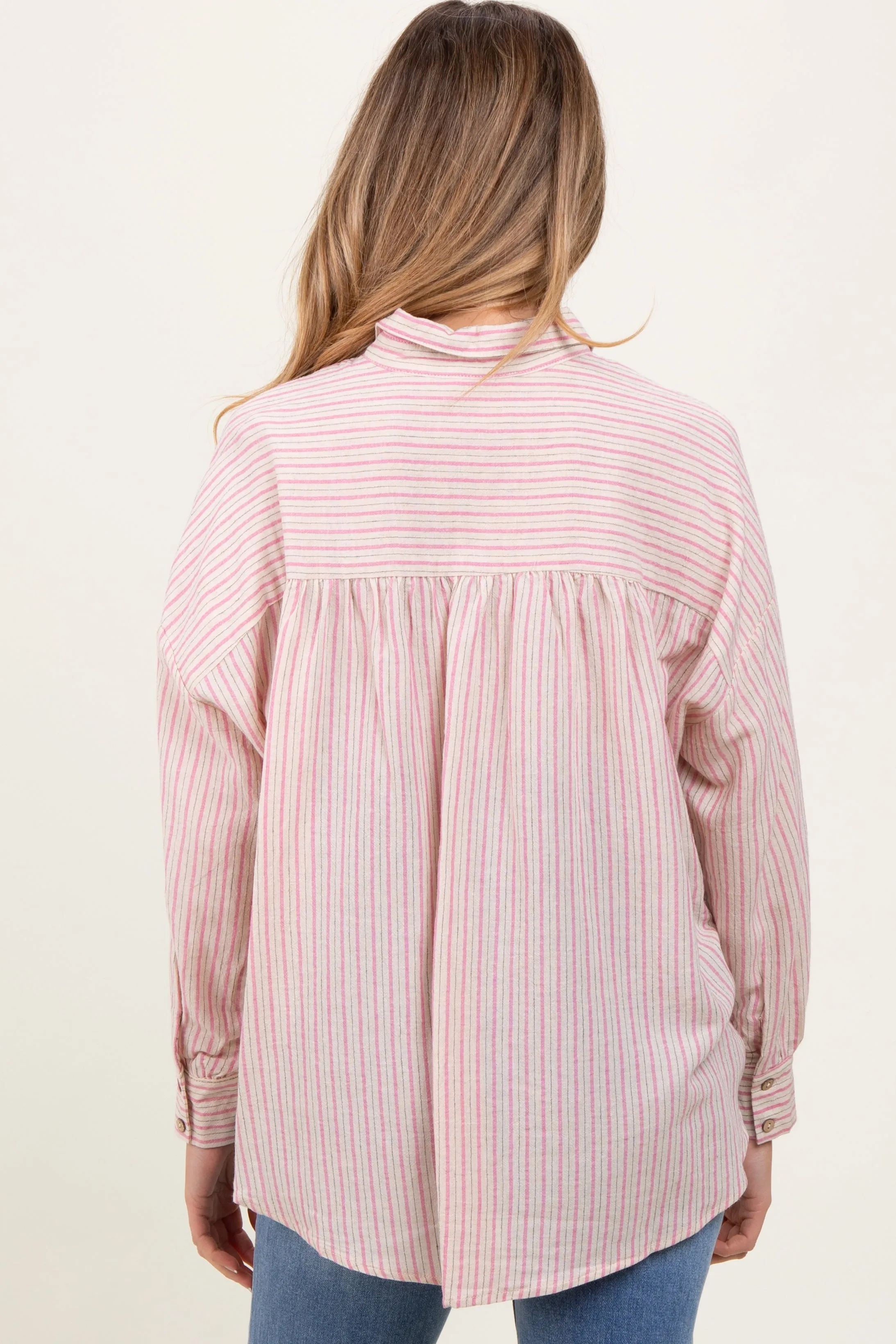 Pink Stripe Oversized Button Down Maternity Shirt sold by Pinkblush product image thumbnail 2