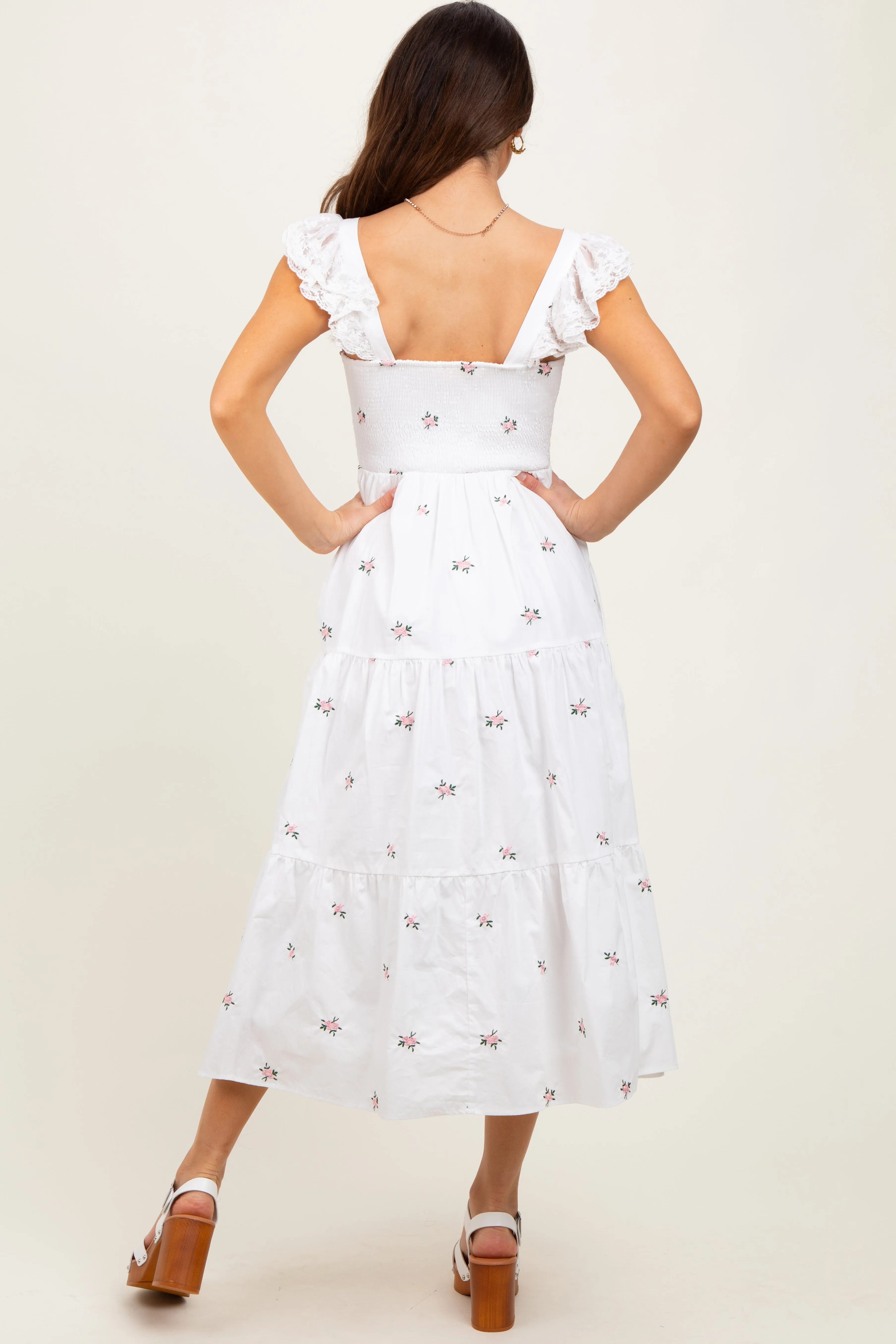White Floral Embroidered Tiered Midi Dress sold by Pinkblush product image thumbnail 4