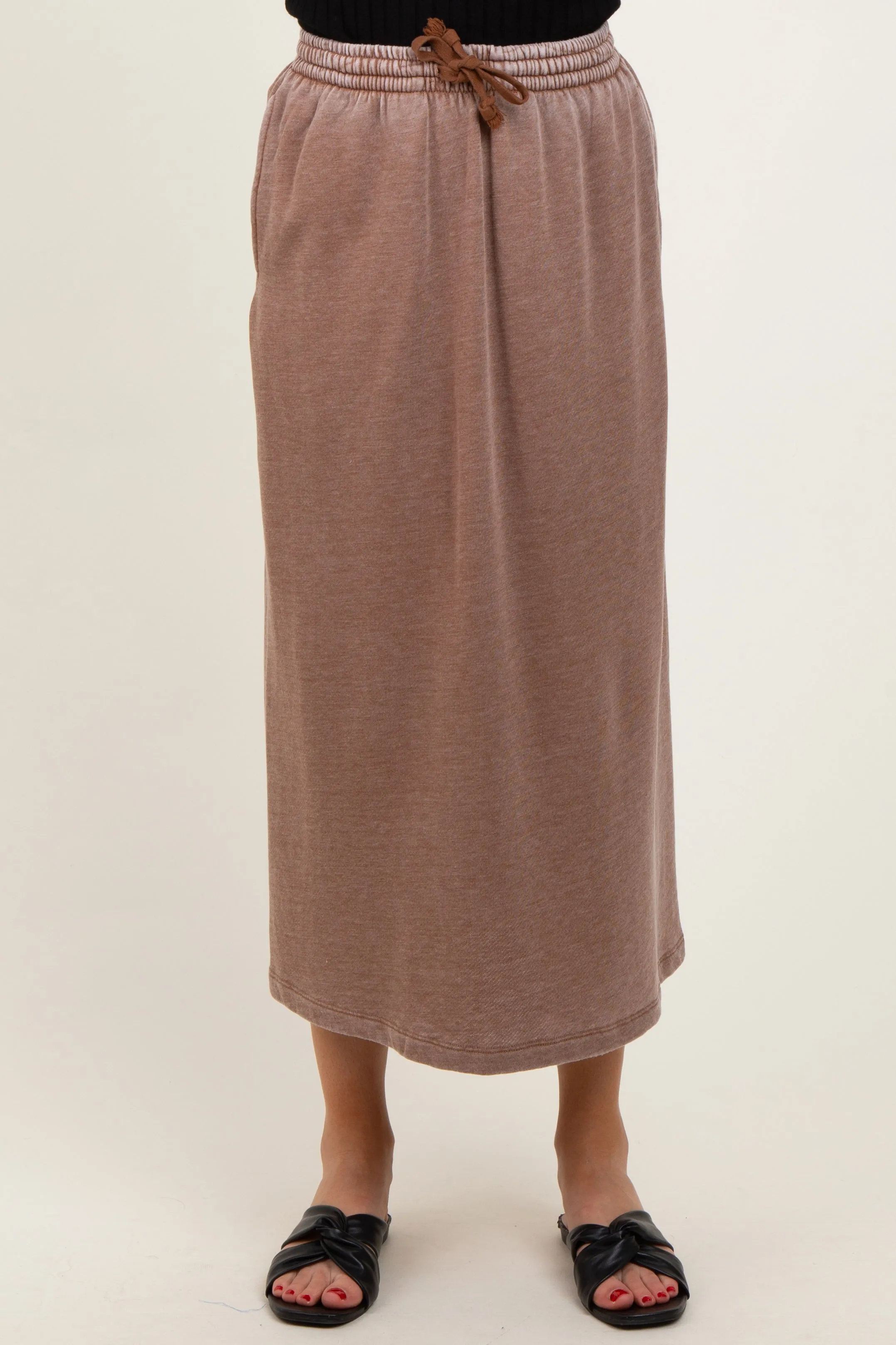 Mocha Terry Drawstring Midi Skirt sold by Pinkblush product image thumbnail 3