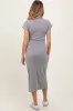 Heather Gray Basic Crewneck Maternity Midi Dress sold by Pinkblush