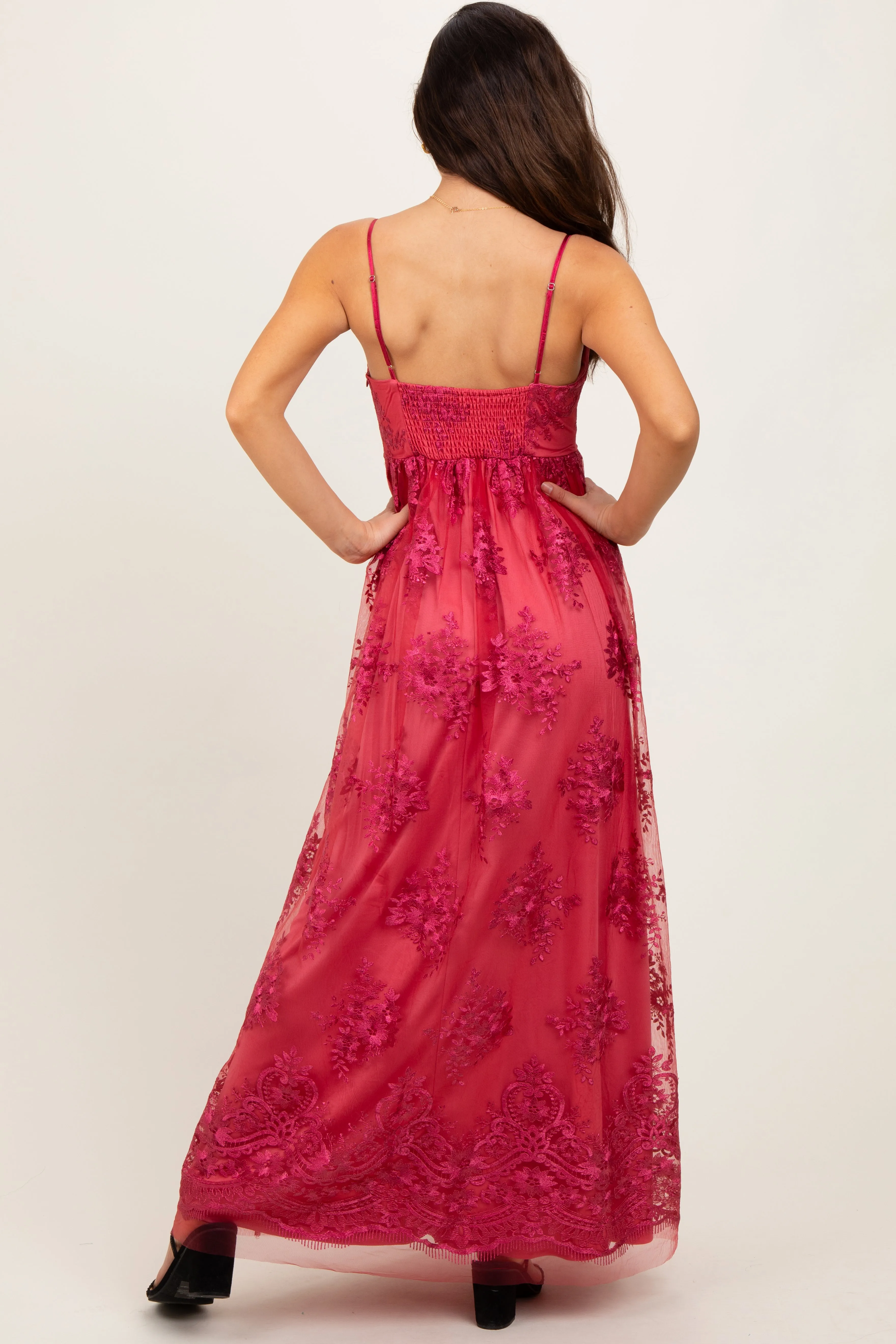 Red Floral Lace Overlay Maxi Dress sold by Pinkblush product image thumbnail 4