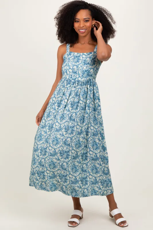 Blue Abstract Print Midi Dress sold by Pinkblush