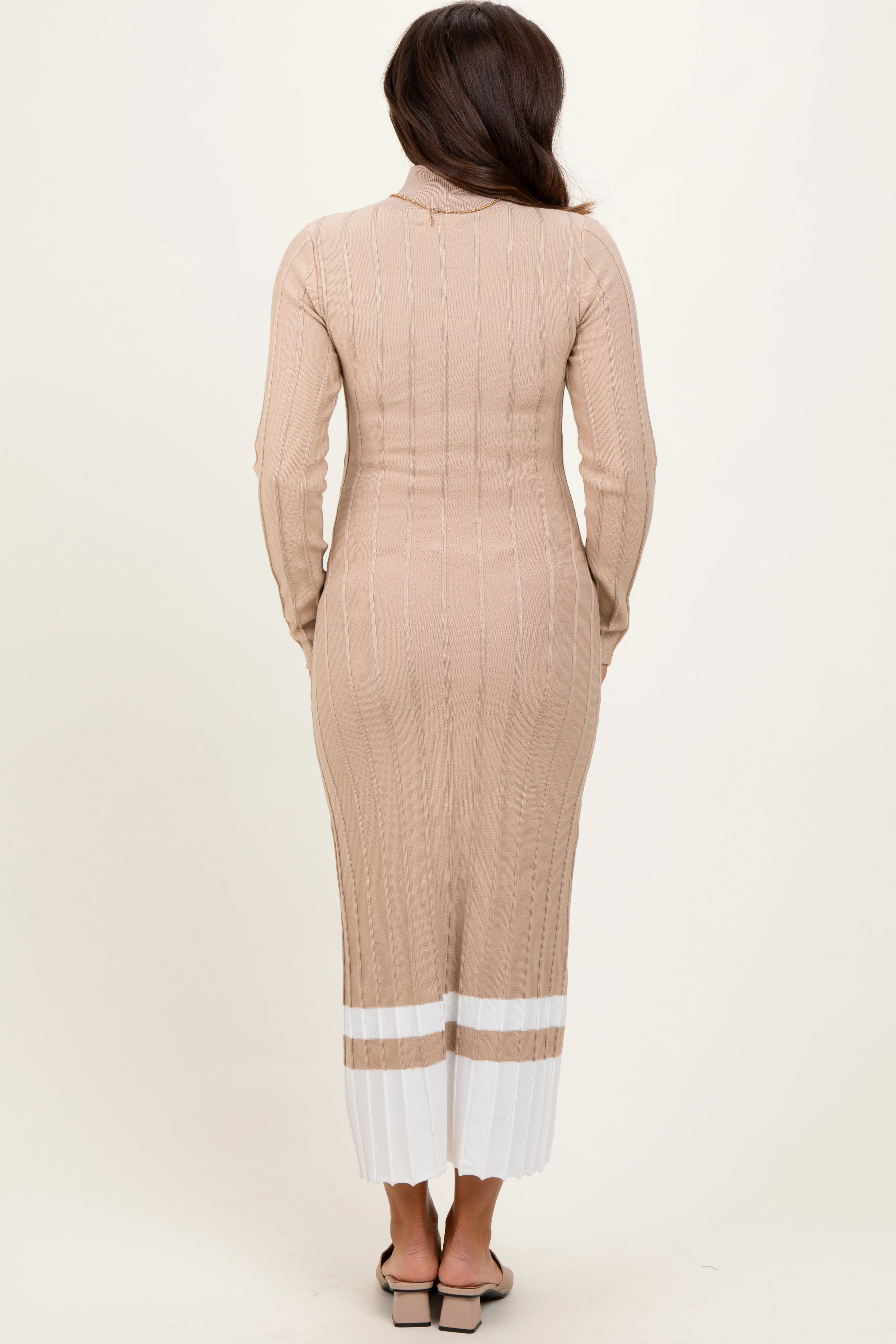 Beige Colorblock Hem Mock Neck Maternity Sweater Dress sold by Pinkblush product image thumbnail 4