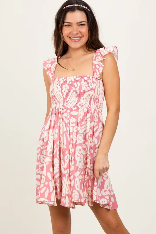 Pink Printed Smocked Ruffle Strap Dress sold by Pinkblush