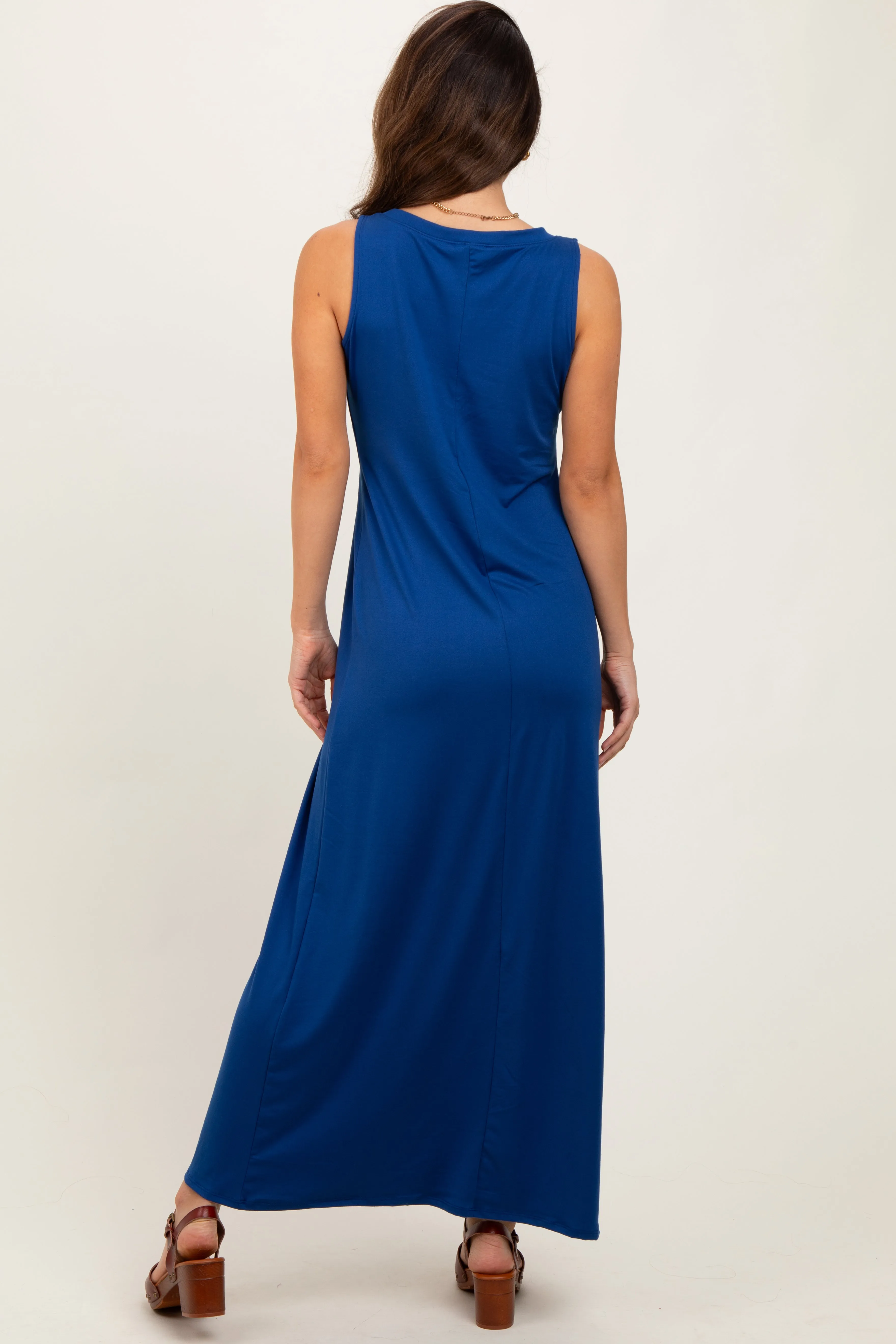 Navy Sleeveless Flared Scoop Neck Maxi Dress sold by Pinkblush product image thumbnail 4