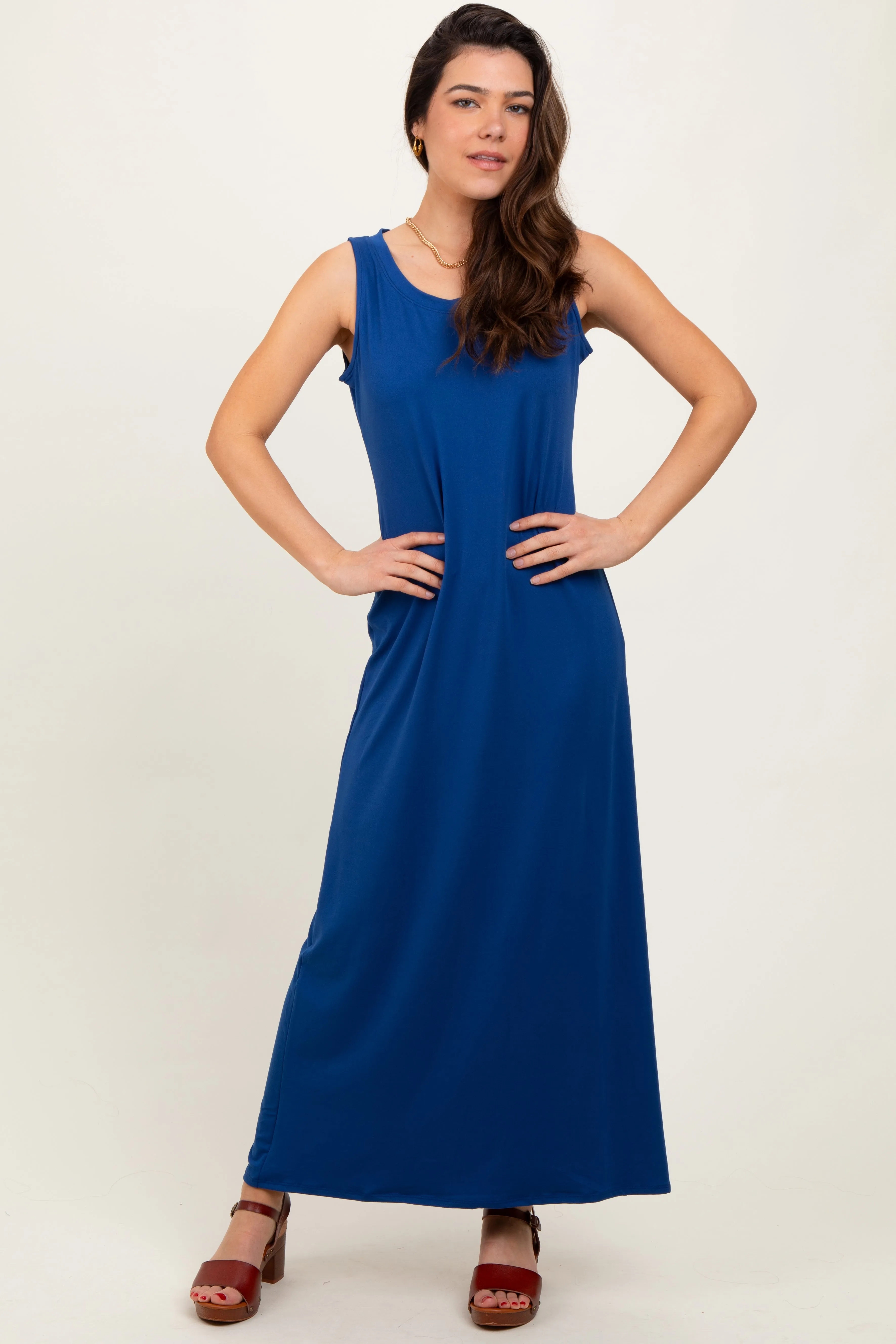 Navy Sleeveless Flared Scoop Neck Maxi Dress sold by Pinkblush product image thumbnail 2