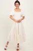 Cream Jacquard Puff Sleeve Tiered Midi Dress sold by Pinkblush