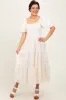 Cream Jacquard Puff Sleeve Tiered Midi Dress sold by Pinkblush