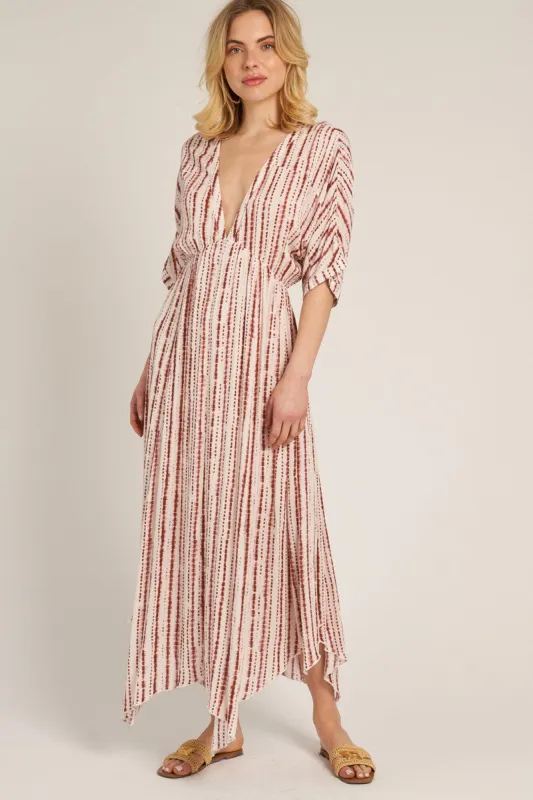 Rust Printed Deep V-Neck Midi Dress sold by Pinkblush