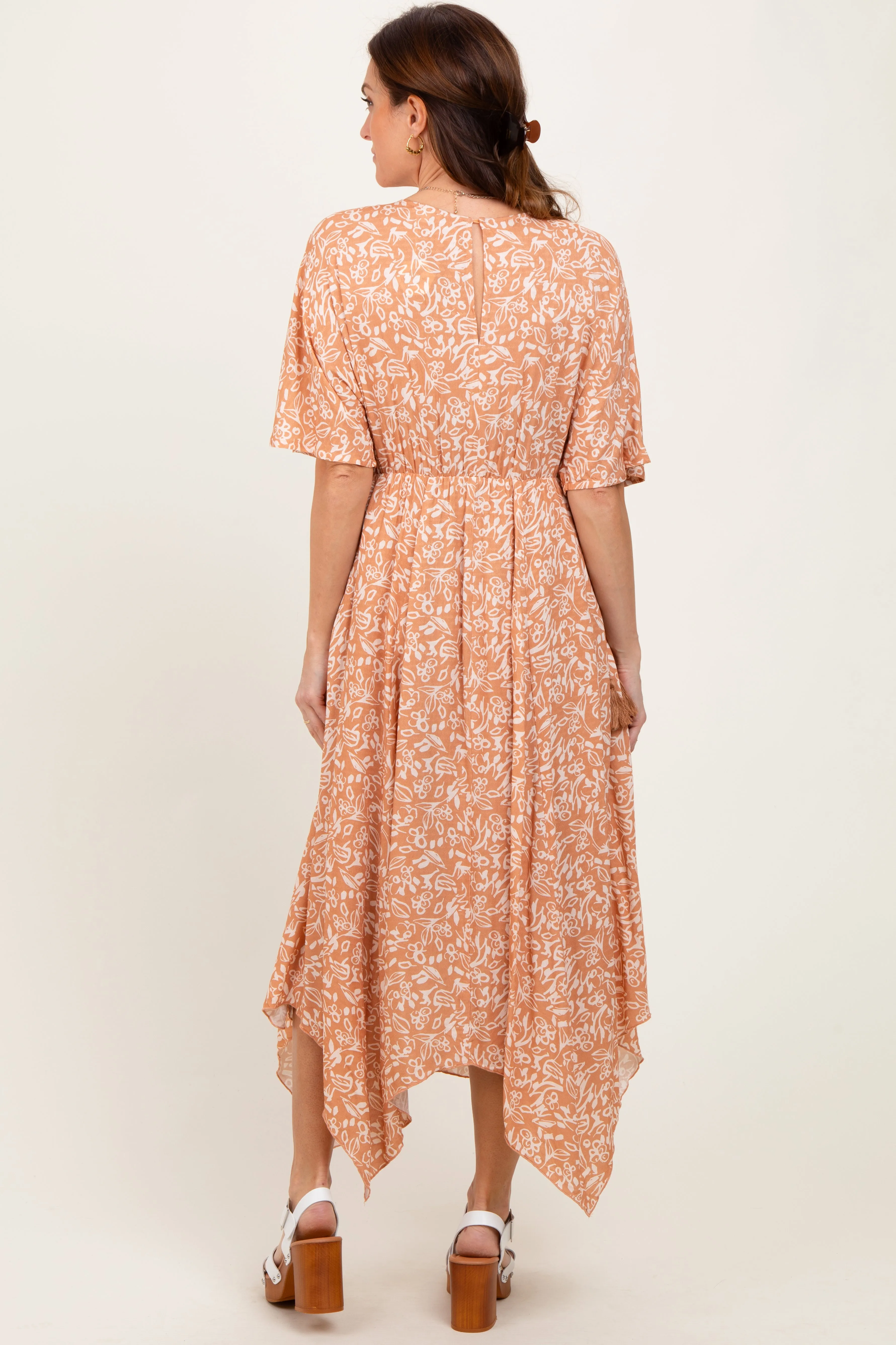 Peach Floral V-Neck Flutter Sleeve Maxi Dress sold by Pinkblush product image thumbnail 4