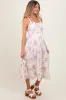 Cream Floral Tiered Crisscross Back Maternity Midi Dress sold by Pinkblush