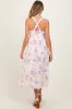 Cream Floral Tiered Crisscross Back Maternity Midi Dress sold by Pinkblush