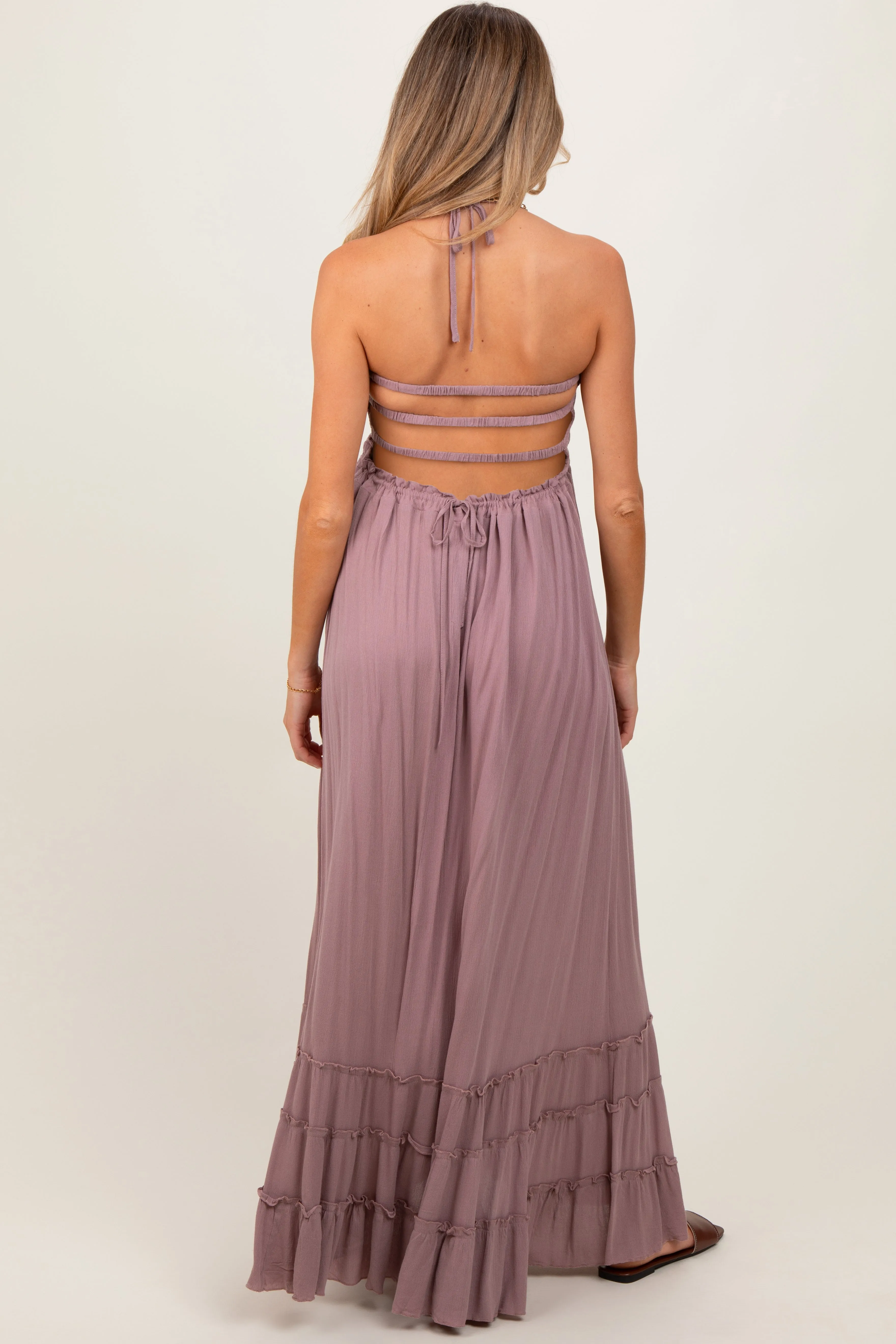 Mauve Smocked Woven Maternity Maxi Dress sold by Pinkblush product image thumbnail 3