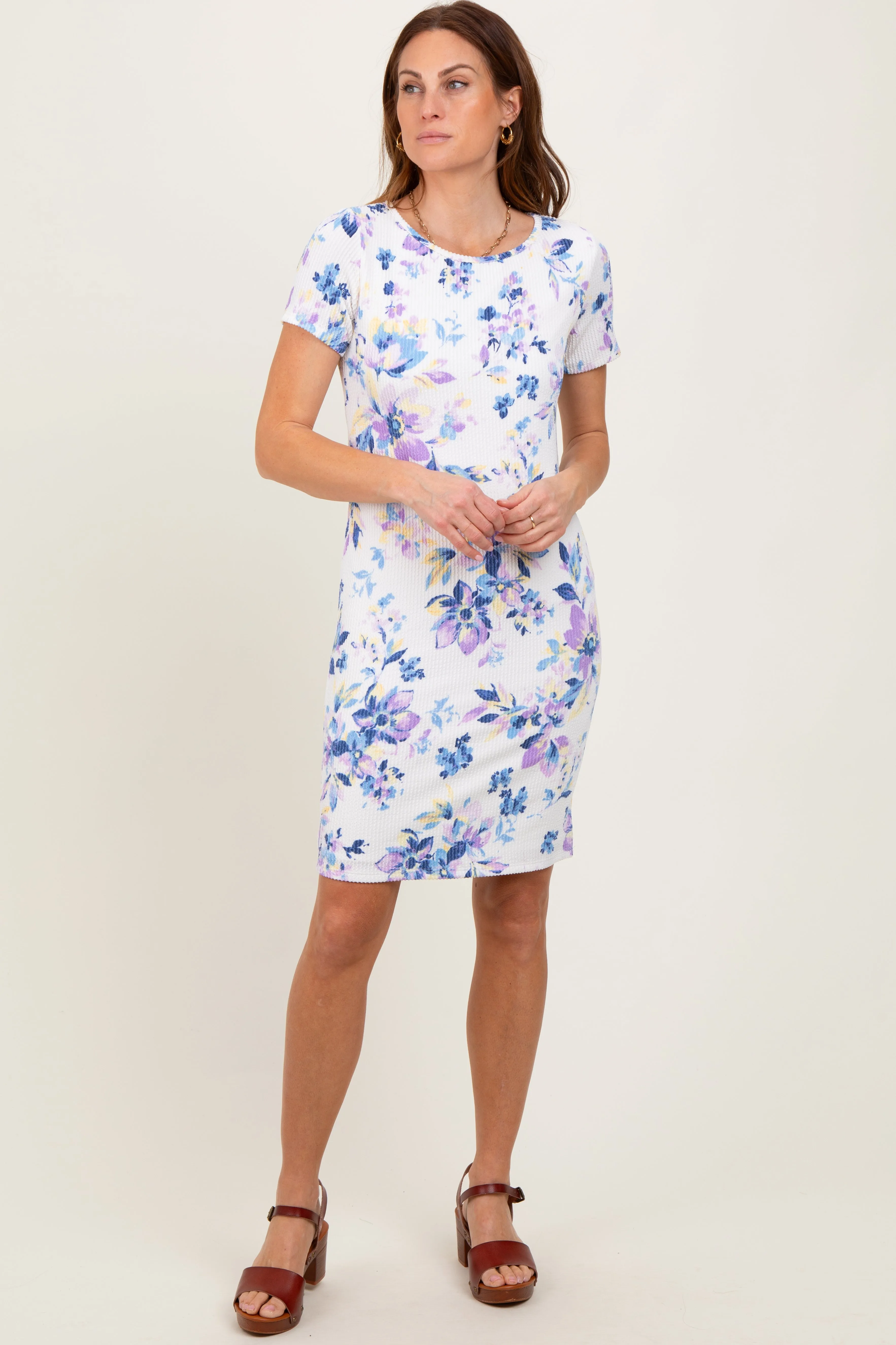 Ivory Floral Short Sleeve Ruched Maternity Dress sold by Pinkblush product image thumbnail 4