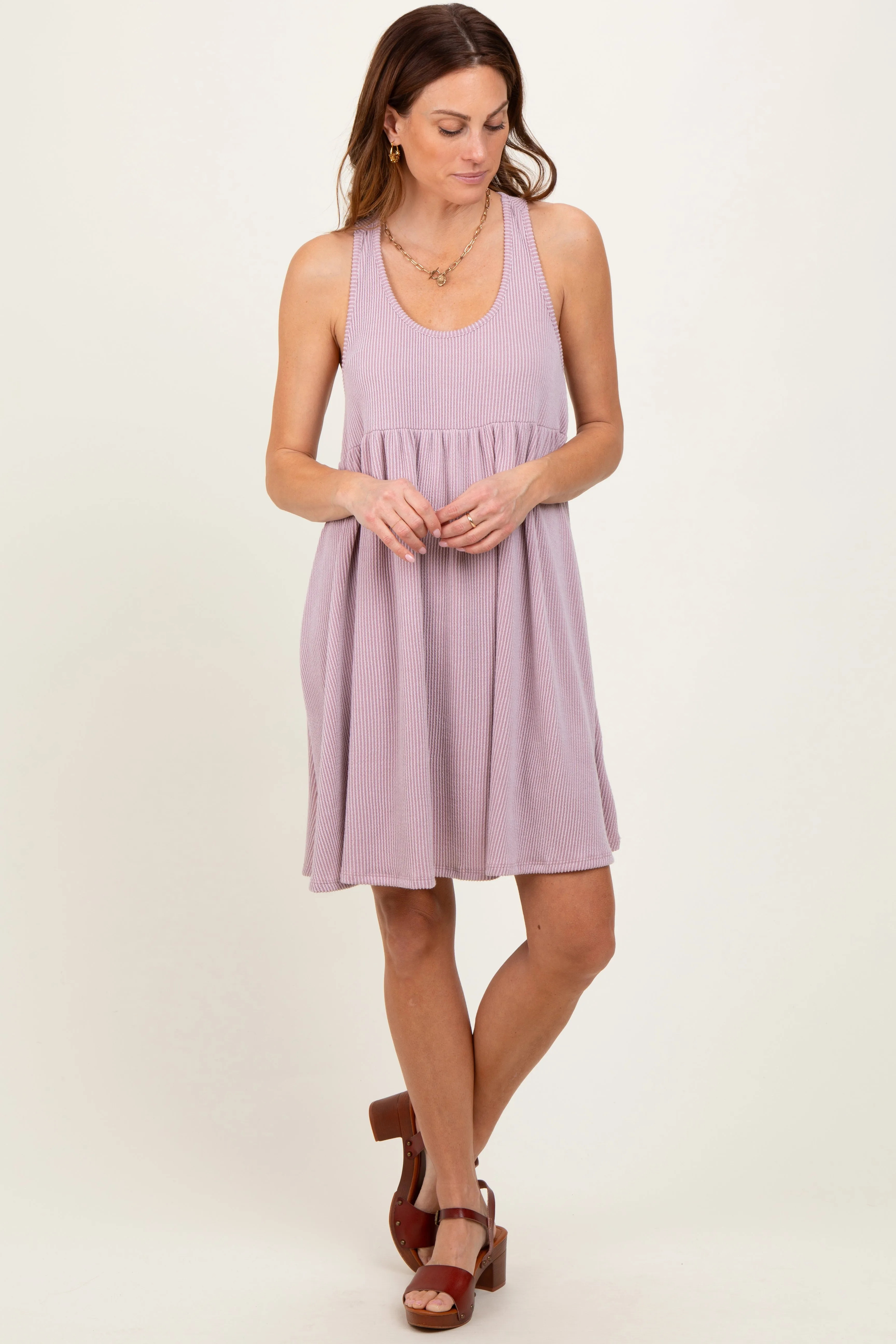 Mauve Ribbed Sleeveless Open Back Maternity Midi Dress sold by Pinkblush product image thumbnail 5
