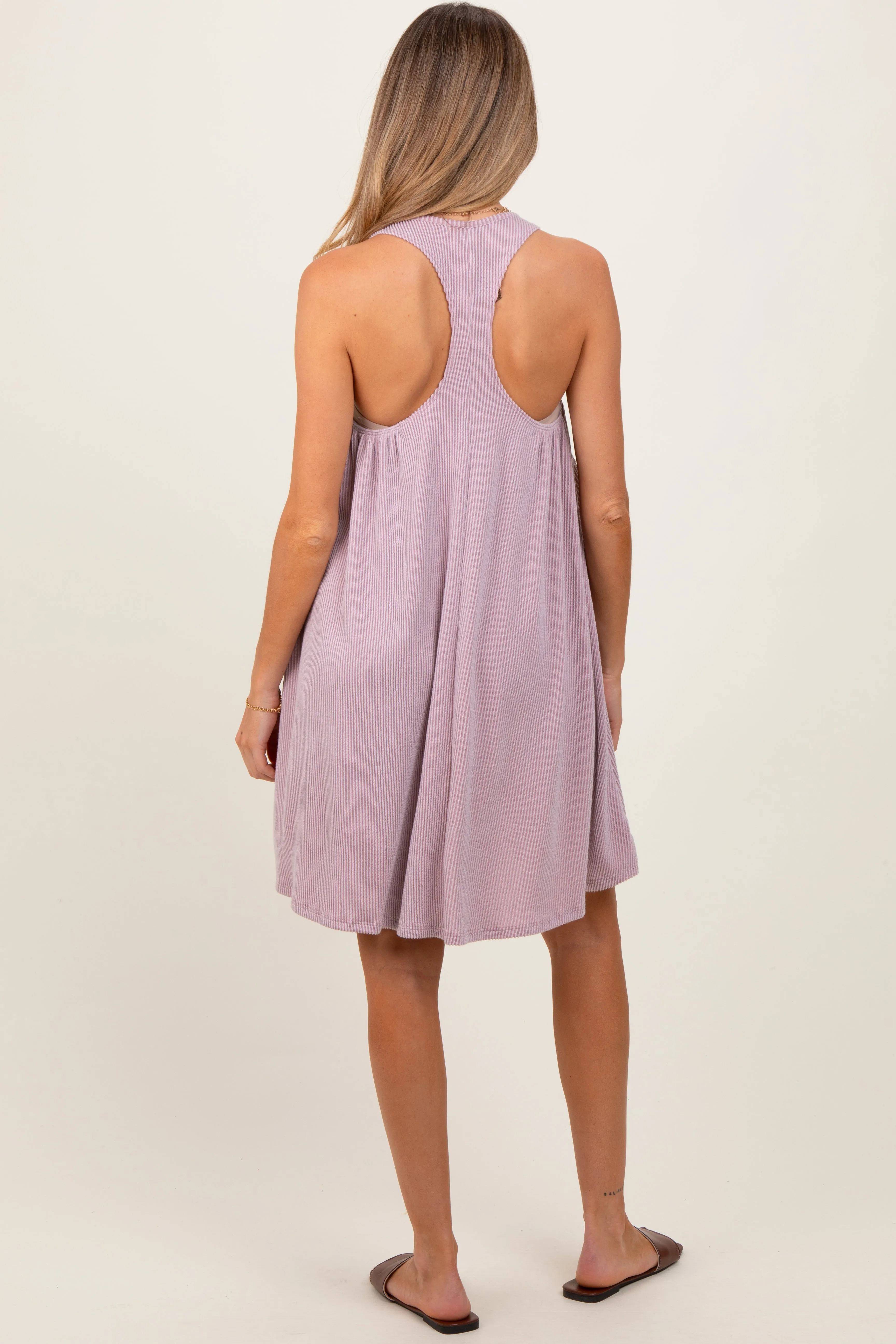 Mauve Ribbed Sleeveless Open Back Maternity Midi Dress sold by Pinkblush product image thumbnail 4