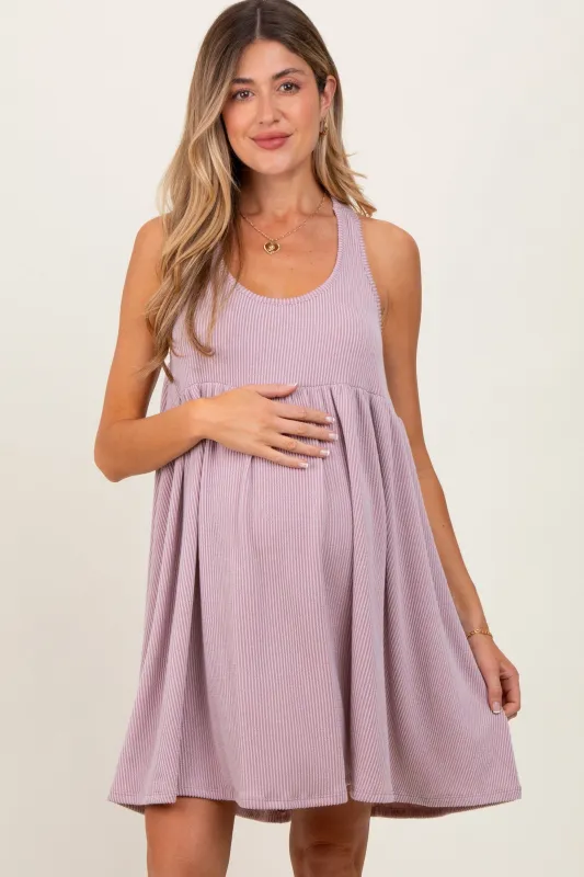 Mauve Ribbed Sleeveless Open Back Maternity Midi Dress sold by Pinkblush