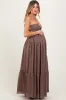 Brown Heart Print Twist Front Open Back Maternity Maxi Dress sold by Pinkblush