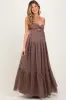 Brown Heart Print Twist Front Open Back Maternity Maxi Dress sold by Pinkblush