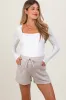 Beige Patch Pocket Maternity Shorts sold by Pinkblush