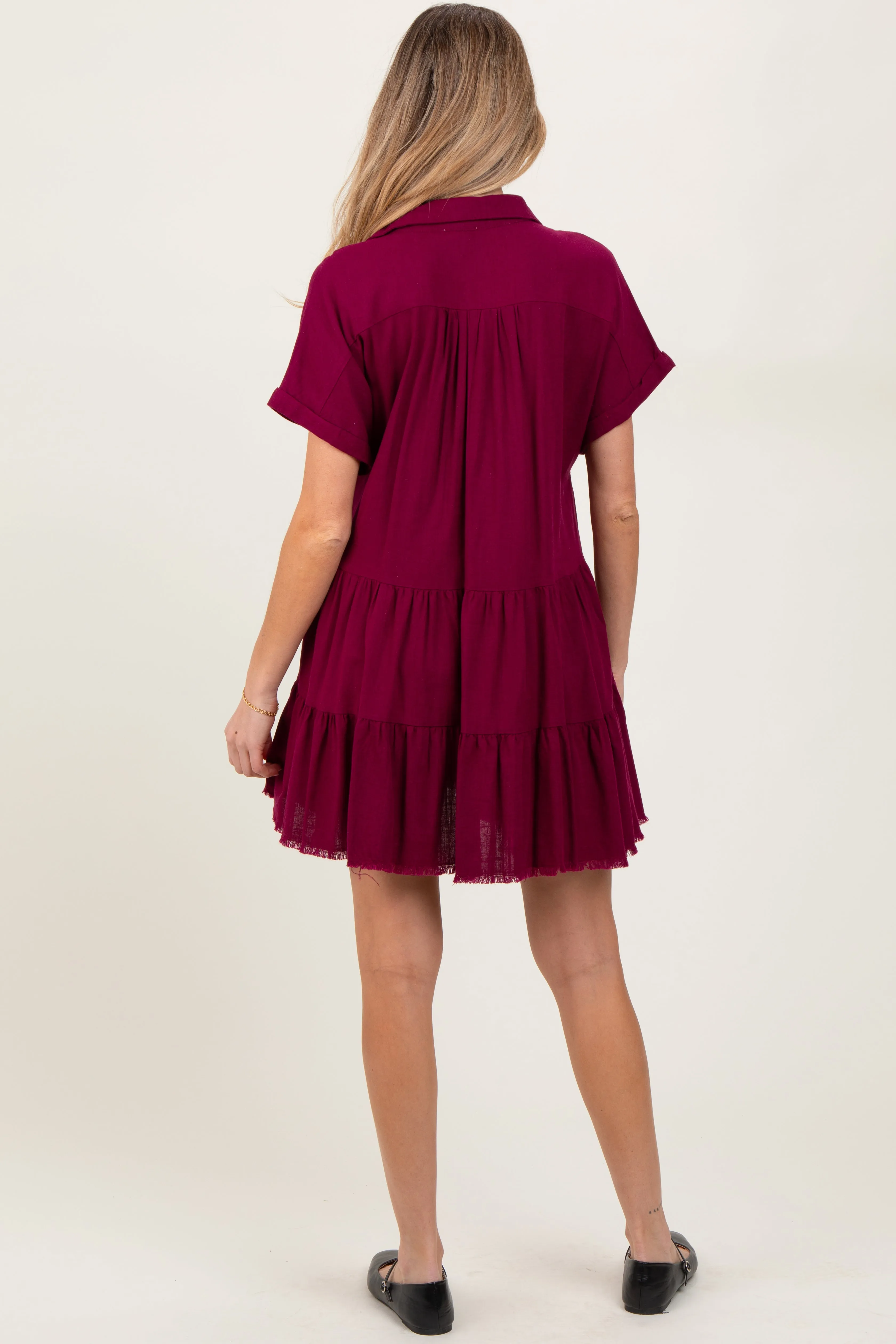 Burgundy Tiered Linen Maternity Dress sold by Pinkblush product image thumbnail 4