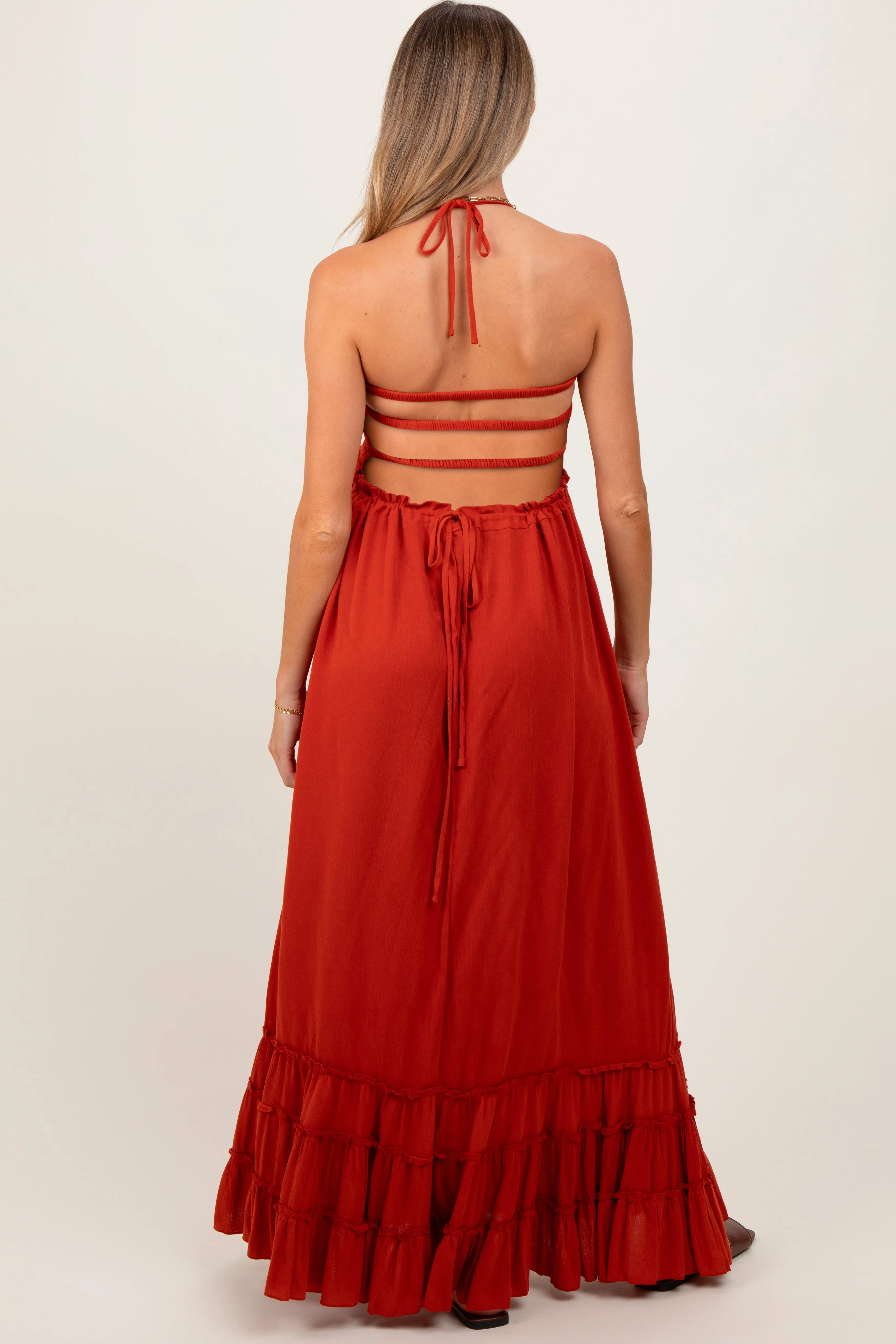 Rust Smocked Woven Maternity Maxi Dress sold by Pinkblush product image thumbnail 4