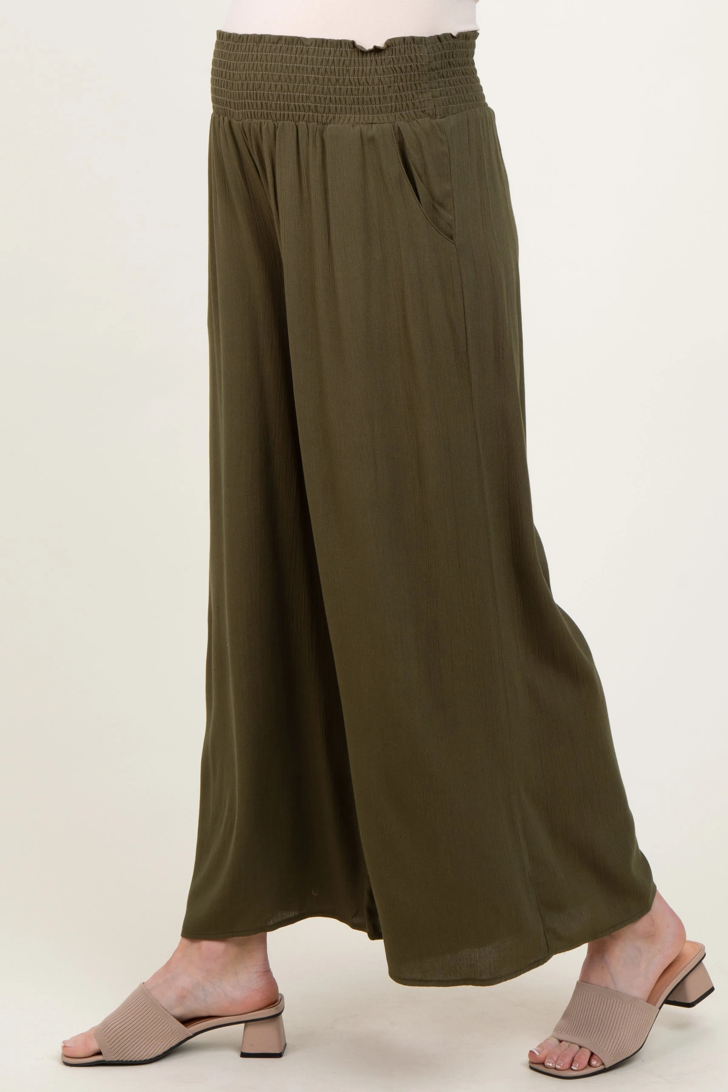 Olive Wide Smock Waist Maternity Pants sold by Pinkblush product image thumbnail 3