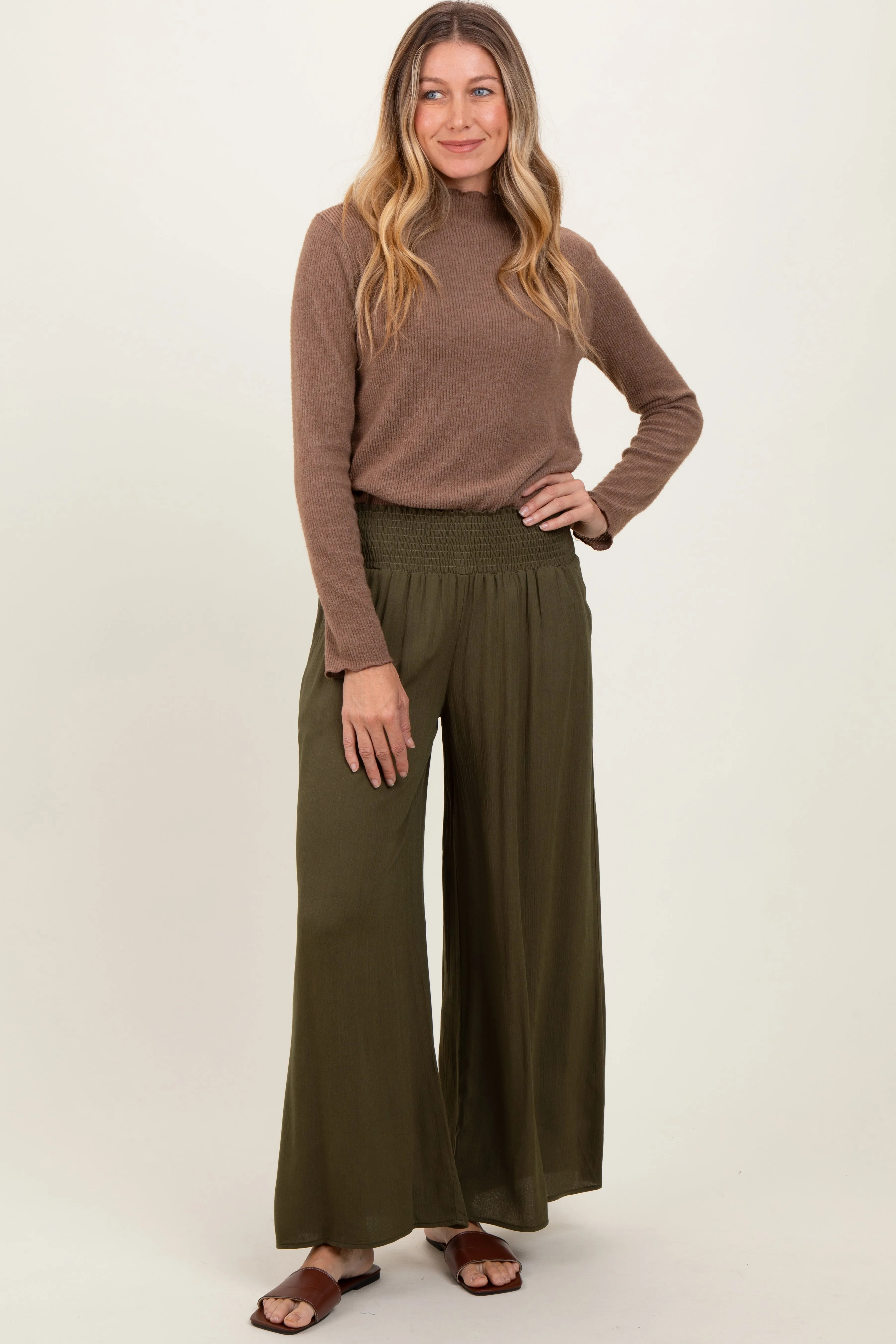 Olive Wide Smock Waist Maternity Pants sold by Pinkblush product image thumbnail 5