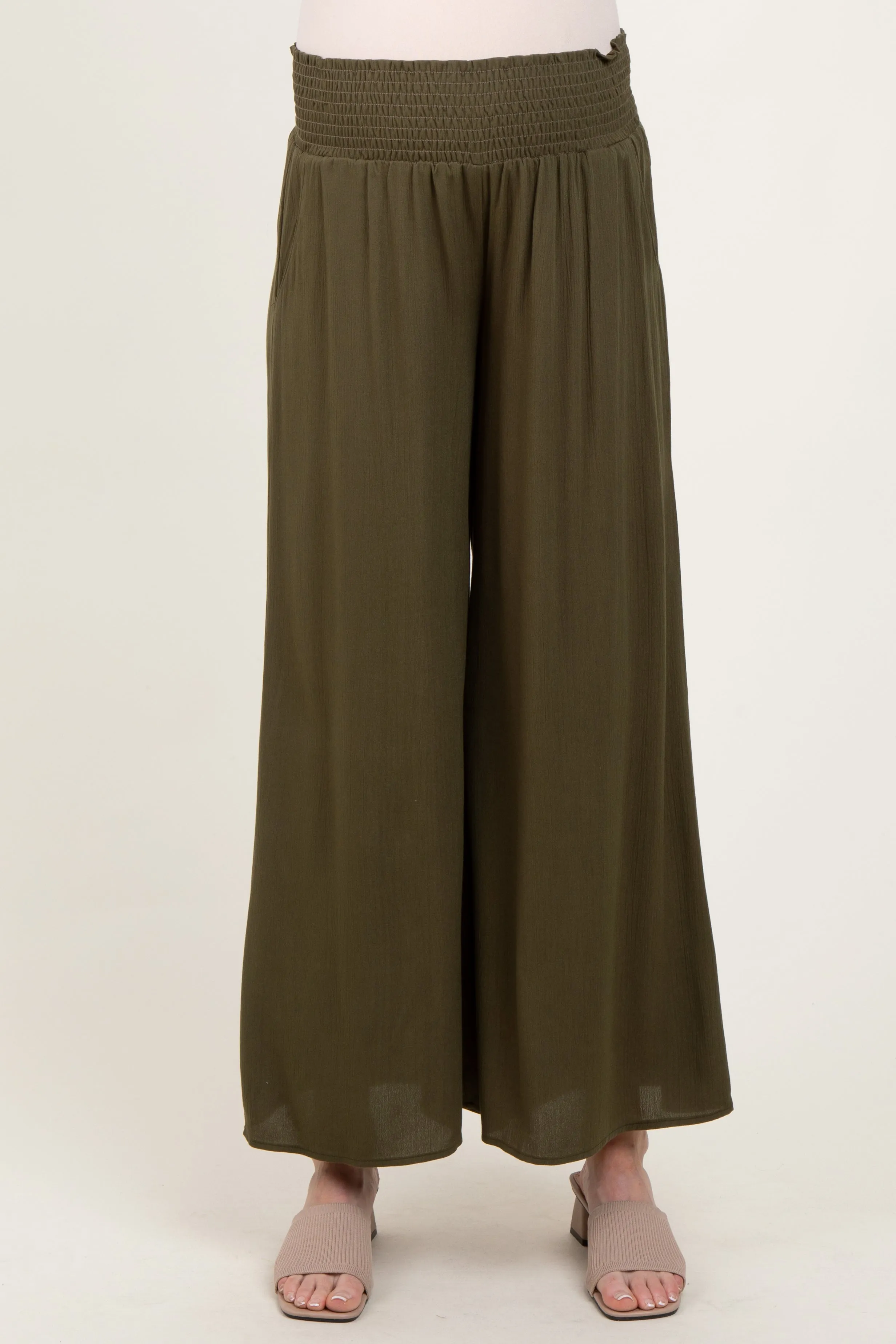 Olive Wide Smock Waist Maternity Pants sold by Pinkblush product image thumbnail 2